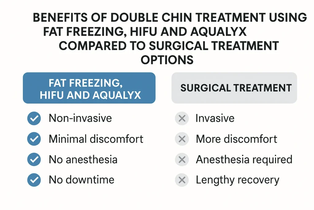 Graphic about the benefits of double chin treatment Dover - from LA LIPO