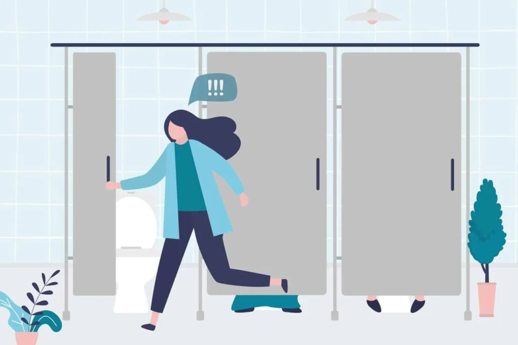 graphic of Urine incontinence Dover woman running to the toilet.
