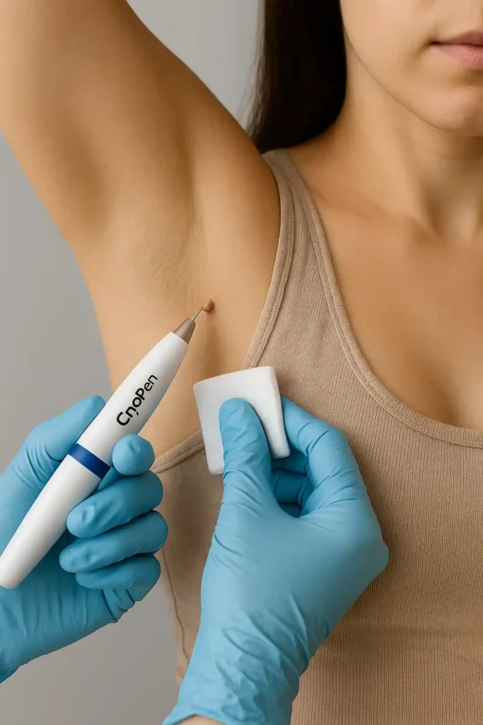 woman having cryopen to remove underarm skin tags Dover