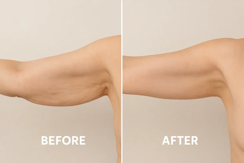 Picture of LA LIPO Dover before and after results of skin tightening treatment on the upper arms.